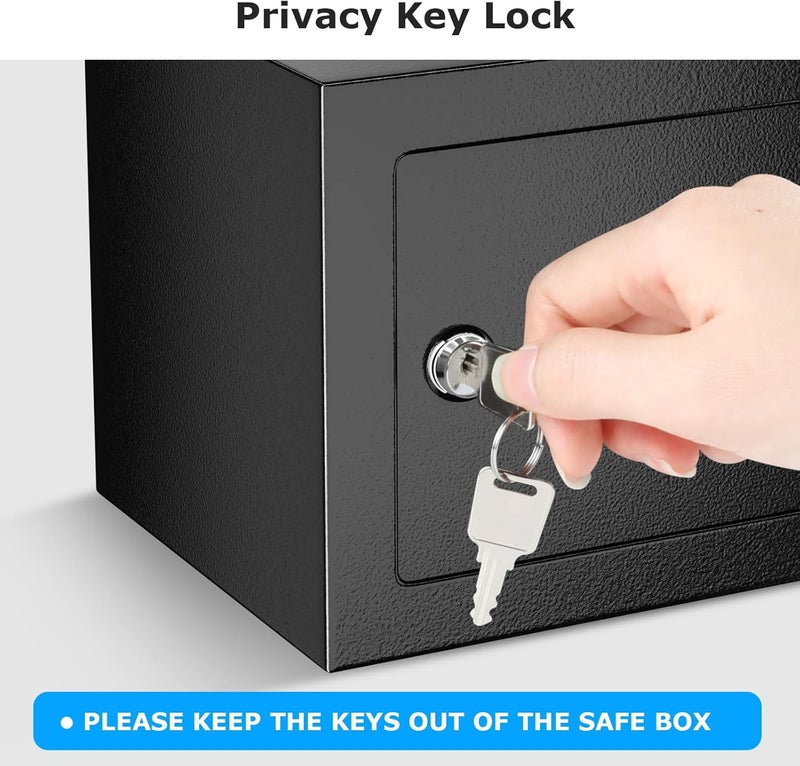 bonsaii Safe Box with Key Lock, Steel Security Lock Box, 0.23 Cubic Feet, 9.06" W x 6.69" D x 6.69" H, Small Hidden Safe for Cash Jewelry - Image 4